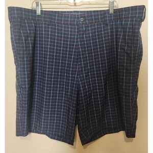 PGA Tour Men's Chino Golf Shorts Blue Plaid Flat‎ Front Stretch 42"x8" Preppy